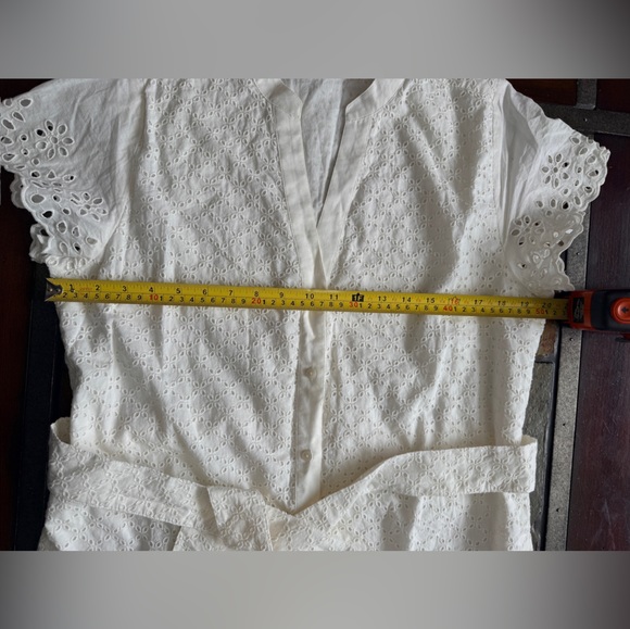 Untuckit white eyelet lace midi knee length dress career size 10 belt v neck - Picture 3 of 7